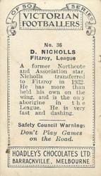 1934 Hoadley's Victorian Footballers #36 Doug Nicholls Back